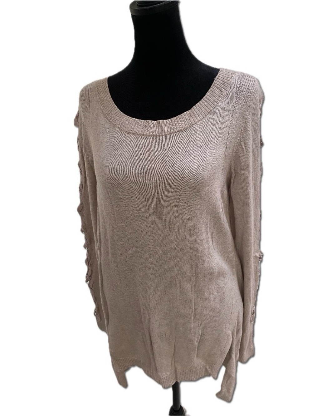 LC Lauren Conrad Taupe Scoop Neck Knit Sweater with Sleeve Detail